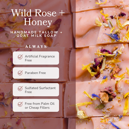 Wild Rose + Honey Handmade Tallow and Goat Milk Soap Bar - Reskined- Best Price in United States