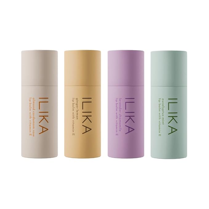 ILIKA Lip Balm, Organic,100% Plant-Based, 2X Volume, Low CO2e - COSMOS Certified Organic, PETA Certified Vegan & Cruelty-Free, Biodegradable Tube 4 Pack, Essential Collection - Reskined- Best Price in United States