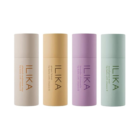 ILIKA Lip Balm, Organic,100% Plant-Based, 2X Volume, Low CO2e - COSMOS Certified Organic, PETA Certified Vegan & Cruelty-Free, Biodegradable Tube 4 Pack, Essential Collection - Reskined- Best Price in United States