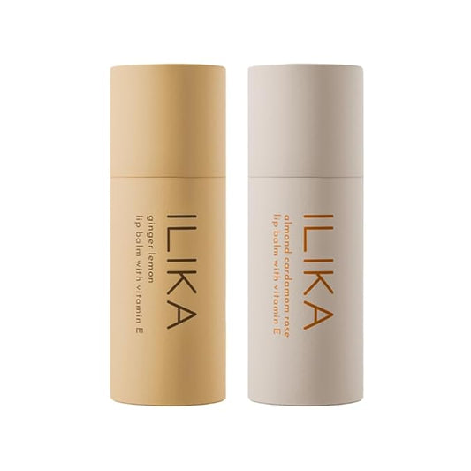 ILIKA Lip balm, Organic, 100% Plant-based, Natural Lip Treatment, COSMOS Certified Organic, PETA Certified Vegan & Cruelty-Free 2 Pack, Ginger Lemon & Almond Cardamom Rose - Reskined- Best Price in United States
