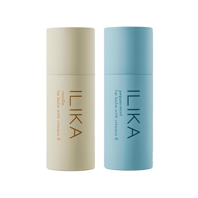 ILIKA Lip balm Organic, Vegan, Plastic-free, 100% Plant-based, 2X Volume, COSMOS Certified Organic, PETA Certified Vegan & Cruelty-Free 2 Pack, Vanilla & Peppermint - Reskined- Best Price in United States