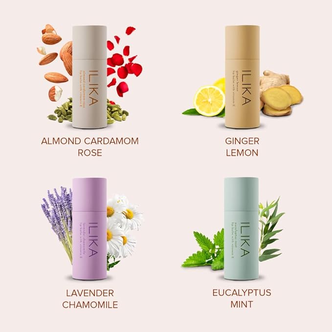 ILIKA Lip Balm, Organic,100% Plant-Based, 2X Volume, Low CO2e - COSMOS Certified Organic, PETA Certified Vegan & Cruelty-Free, Biodegradable Tube 4 Pack, Essential Collection - Reskined- Best Price in United States