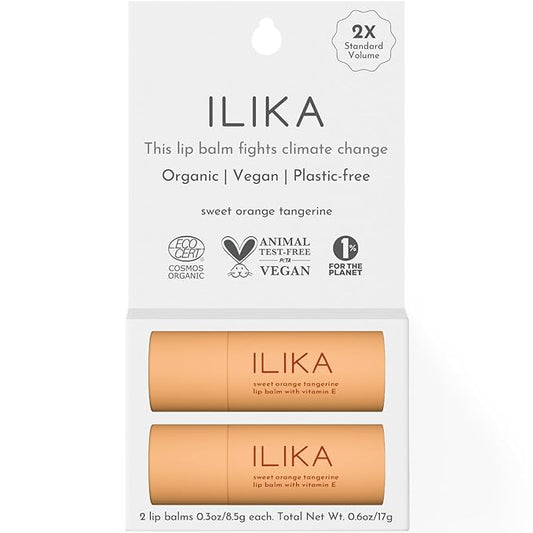 ILIKA Lip balm Organic, Vegan, Plastic-free, 100% Plant-based, 2X Volume, COSMOS Certified Organic, PETA Certified Vegan & Cruelty-Free, 2 Pack, Orange Tangerine - Reskined- Best Price in United States