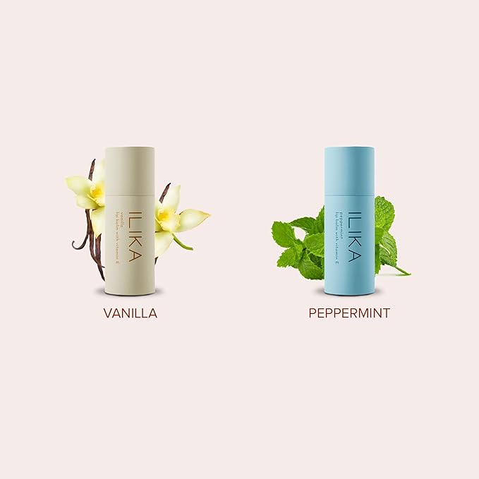 ILIKA Lip balm Organic, Vegan, Plastic-free, 100% Plant-based, 2X Volume, COSMOS Certified Organic, PETA Certified Vegan & Cruelty-Free 2 Pack, Vanilla & Peppermint - Reskined- Best Price in United States