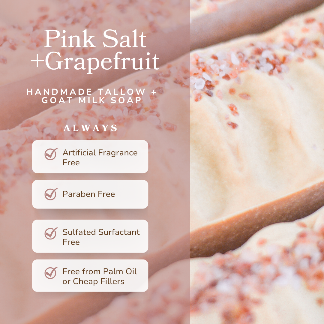 Pink Salt + Grapefruit Cleansing Bar Handmade Tallow and Goat Milk Soap Bar - Reskined- Best Price in United States